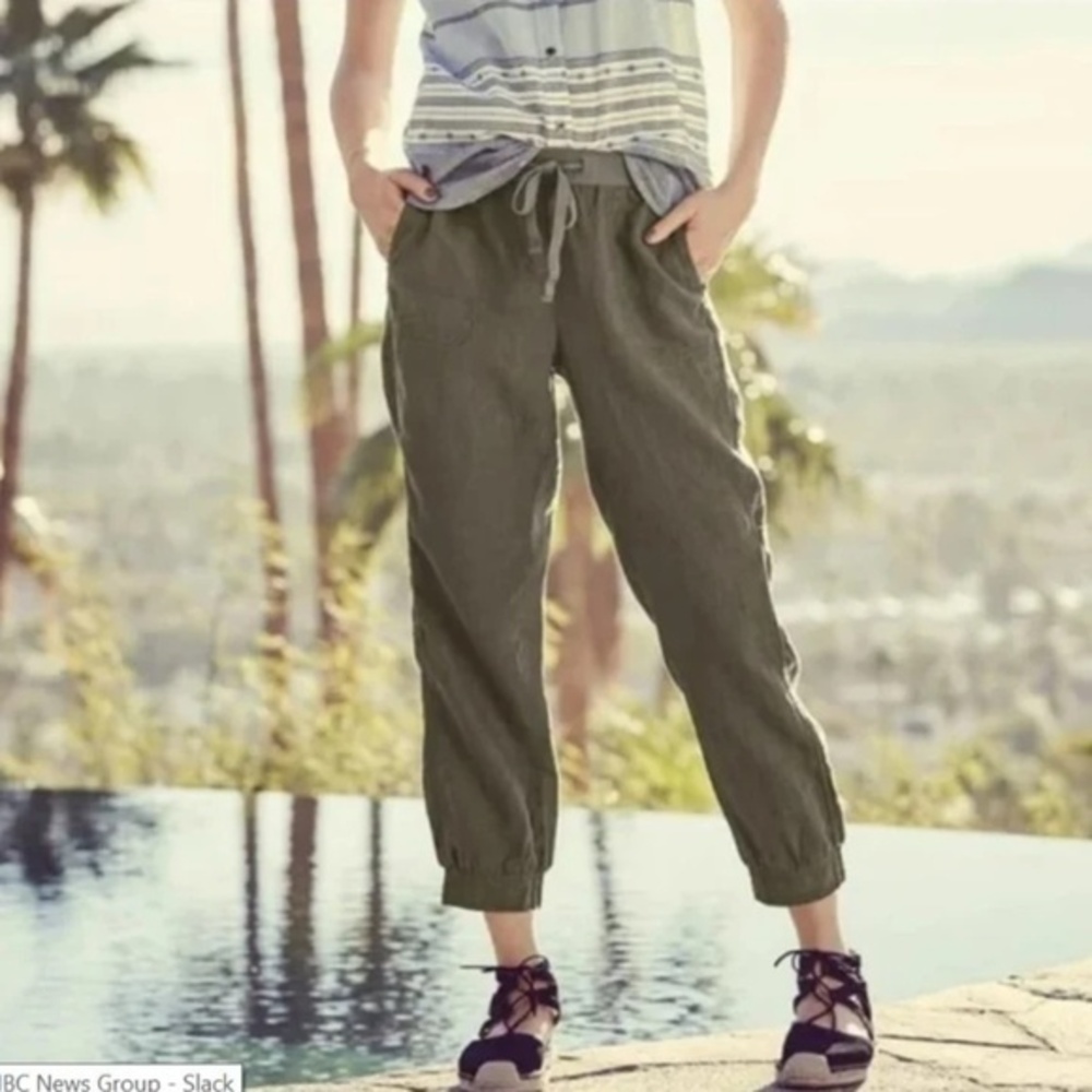 NWT Caslon 100%  Linen Joggers In Green Beetle XS